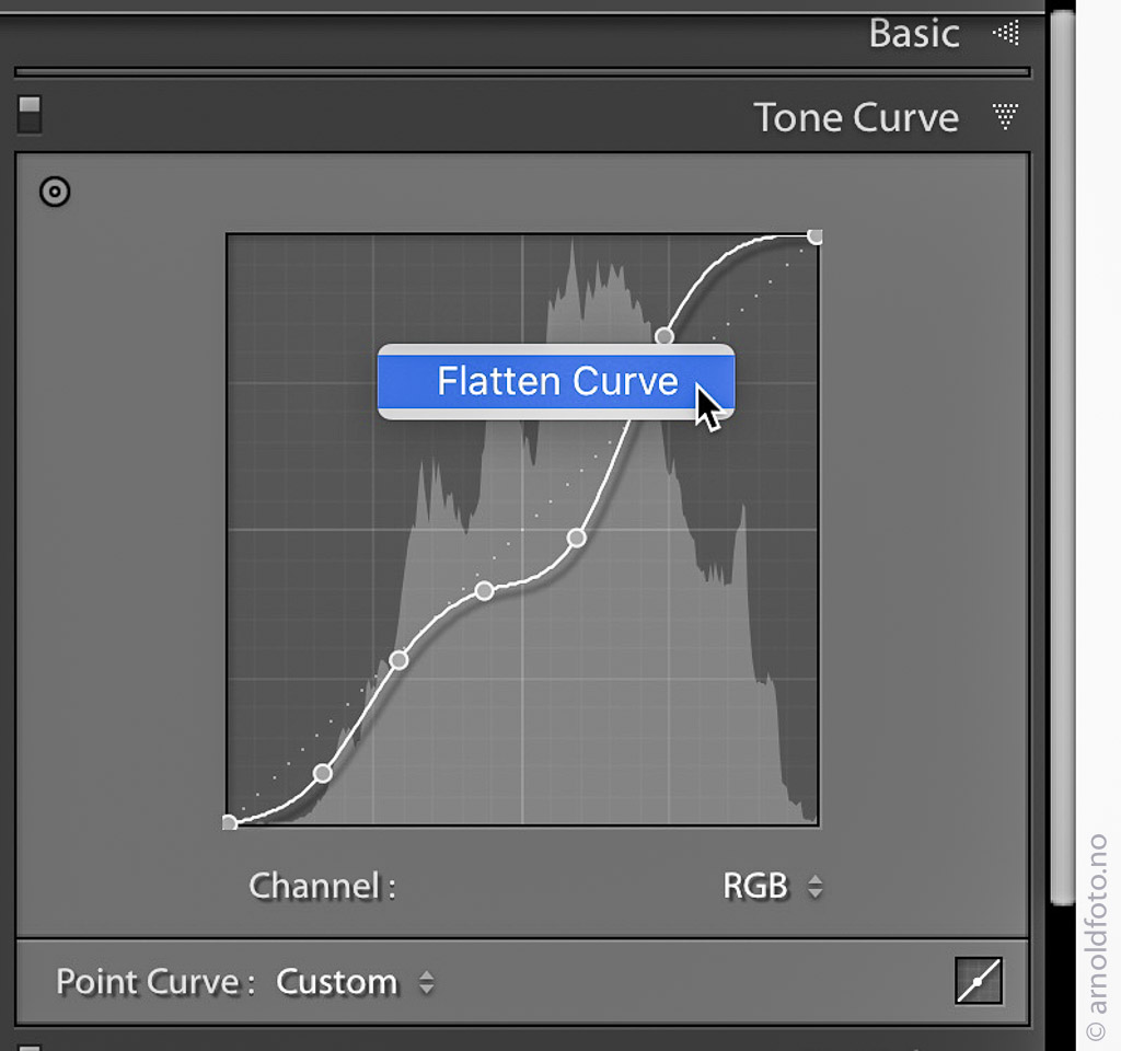 Høyreklikk i Tone Curve for å nullstille Tone Curve