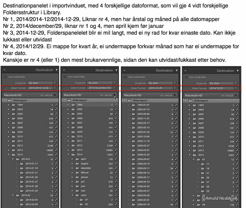 De forskjellige datoformatene gir høyst ulik struktur av undermapper i bildelageret