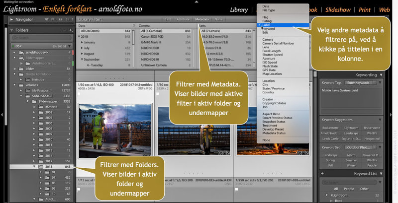 Library filter hjelper deg å finne bilder ved hjelp av metadata eller andre kriterier
