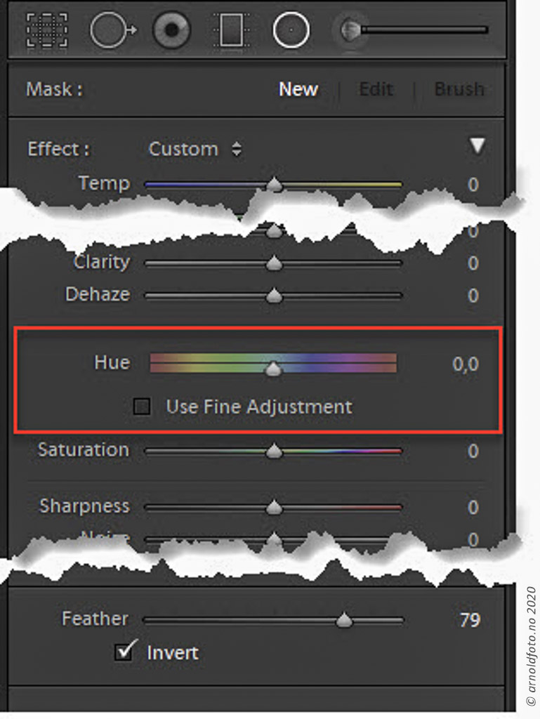 I filtrene Graduated, Radial filter og Adjustment brush kan du fra og med 9.3 justere farge