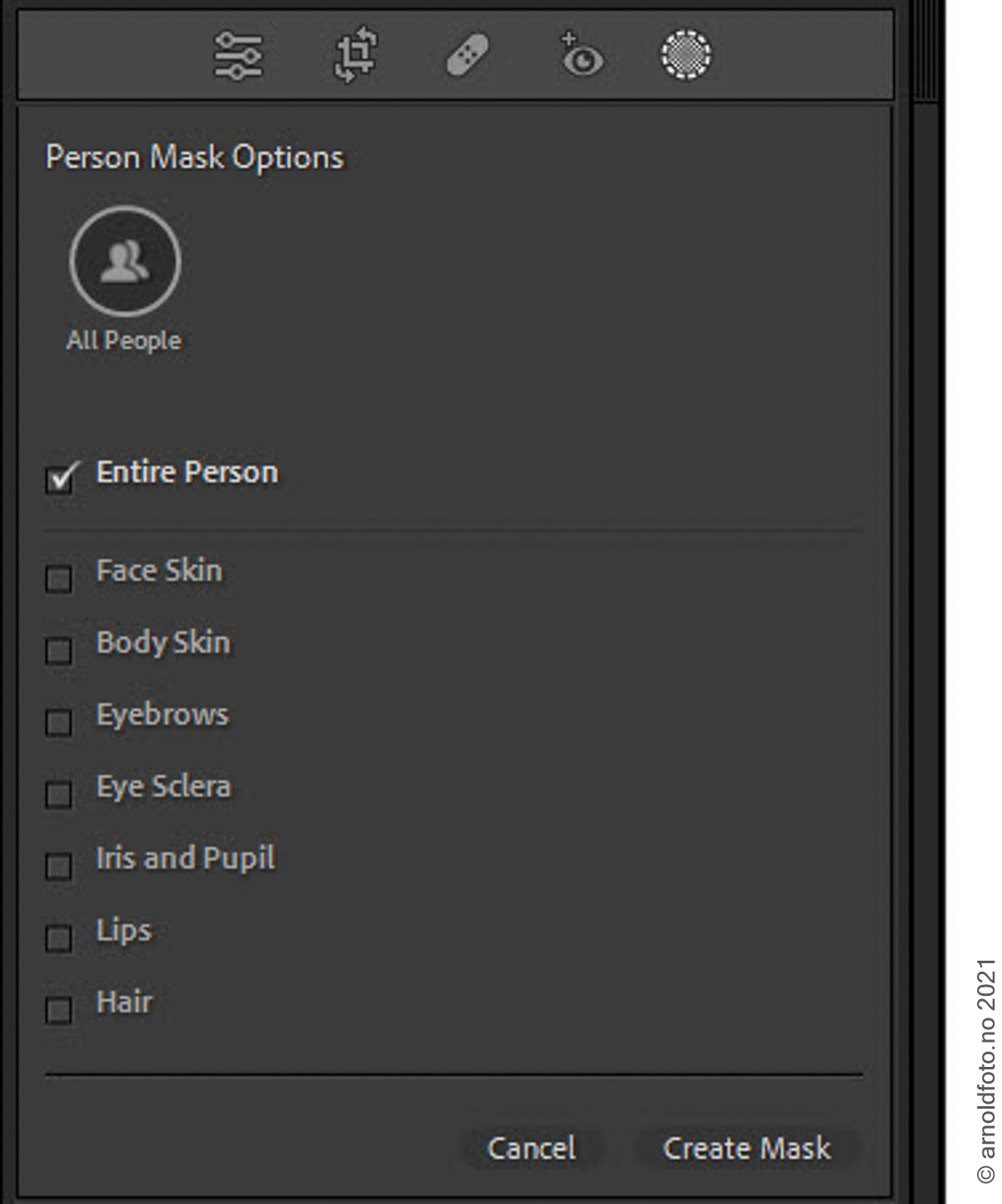 Du kan lage separate masker for hver egenskap Lightroom finner om en person.